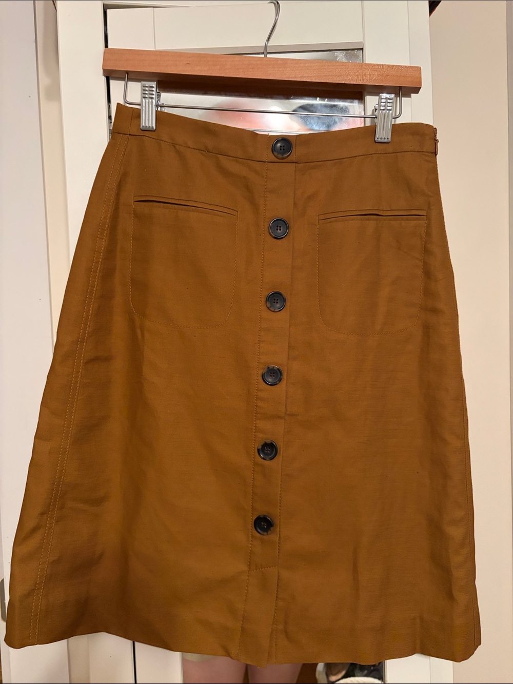 Ann Taylor Camel A-Line Button-Front Skirt
